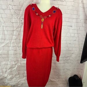 vtg plain jane Sweet Baby Jane Acrylic embellished Sweater pencil skirt set sz L